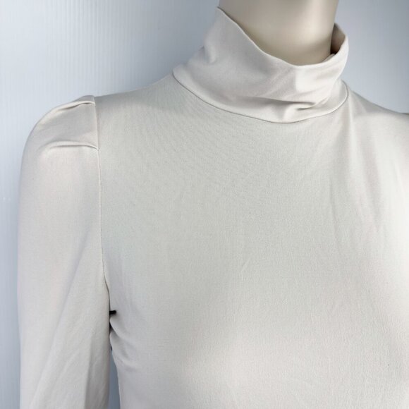 IRIS SETLAKWE Designer Cream Turtleneck Fronced Shoulders Minimalist Top sz S - Picture 4 of 6